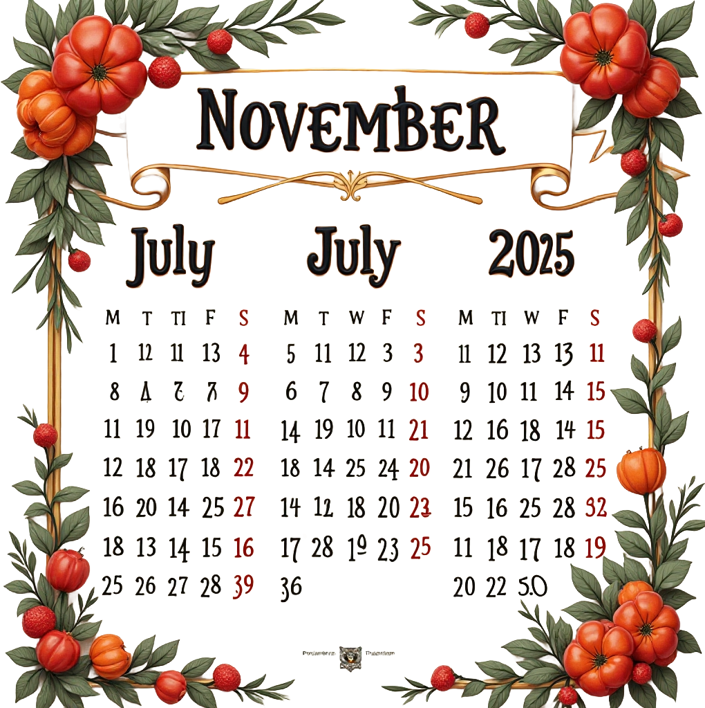 November 2025 Calendar with Floral Decorations